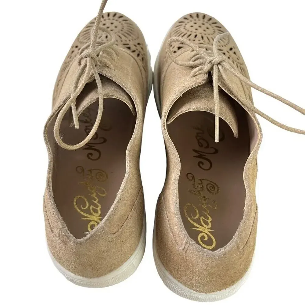 Naughty Monkey Womens Suede Leather Lace Up Perforated Flats Sneakers Shoes 9.5